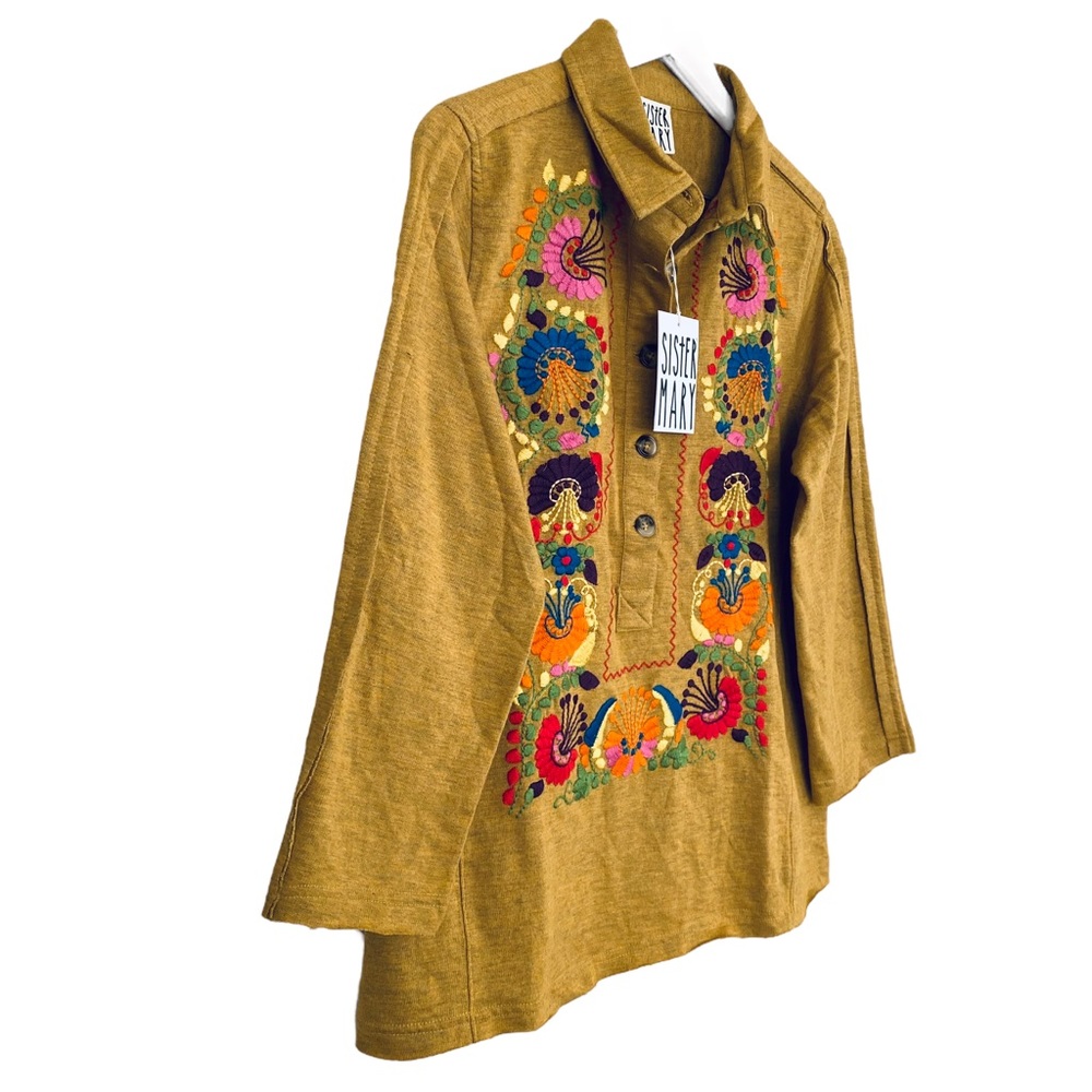 Ivy Jane NWT Sister Mary Isabel Boho Floral Embroidered Partial Button Down Top - Picture 3 of 9